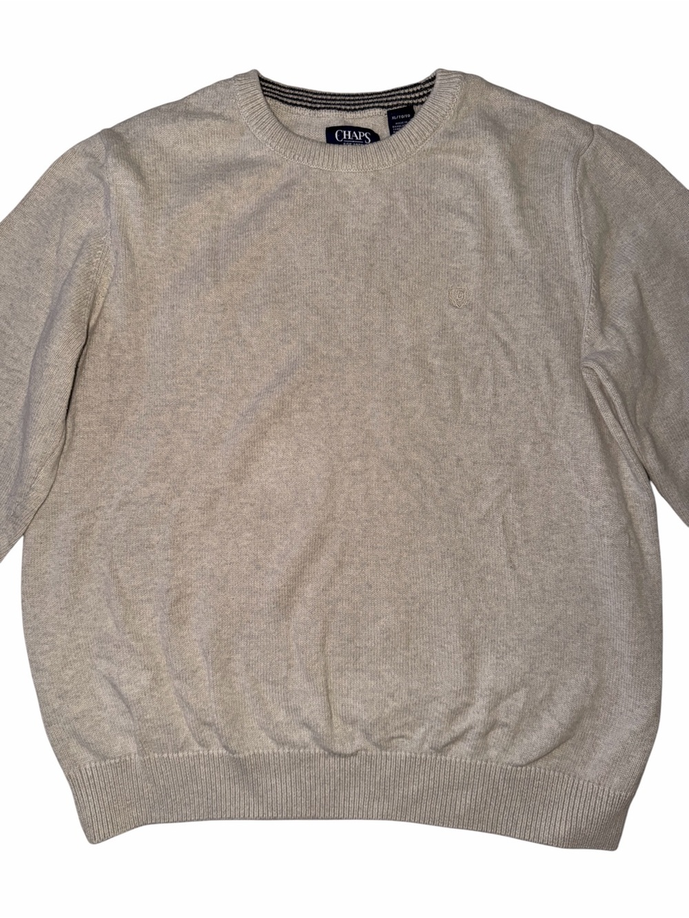 Chaps Men's 100% Cotton Crewneck Sweater Beige Classic Preppy Size XL